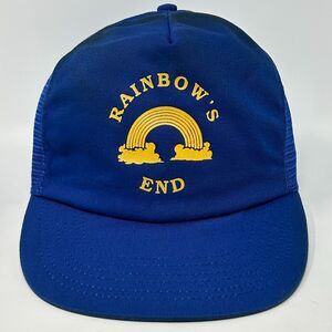 Vintage 80s Rainbows End Trucker Hat Baseball Cap Snapback Made In USA Blue